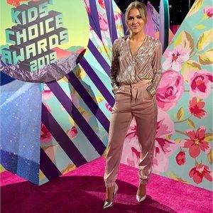 PINK SATIN HONEY PUNCH SEQUIN PANTSUIT SIZE XS